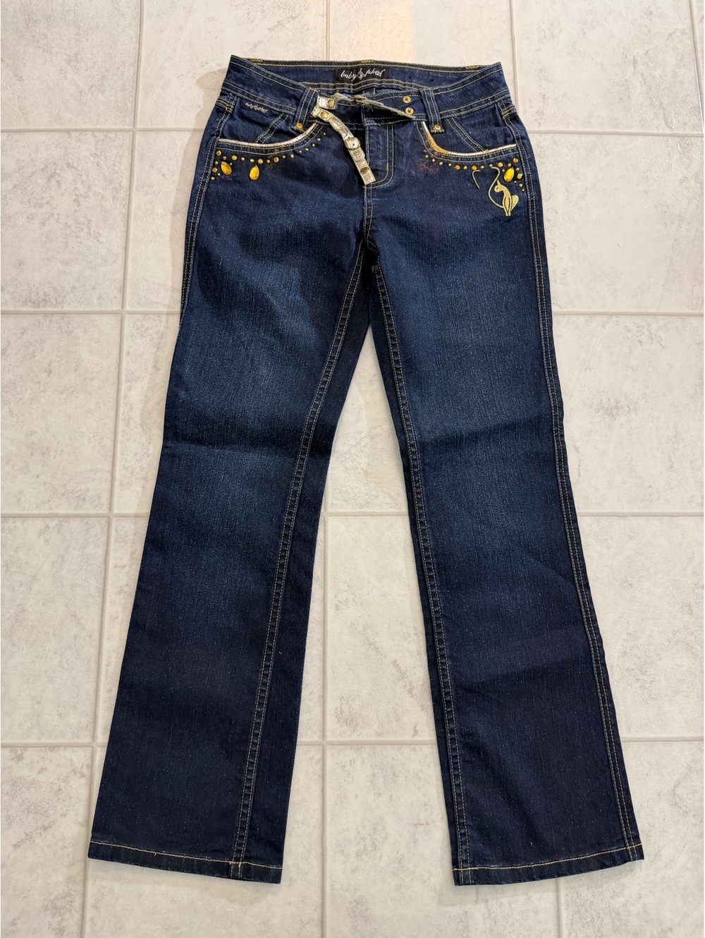 Baby Phat Girlz Dark Blue Denim Jeans with Yellow Embroidery